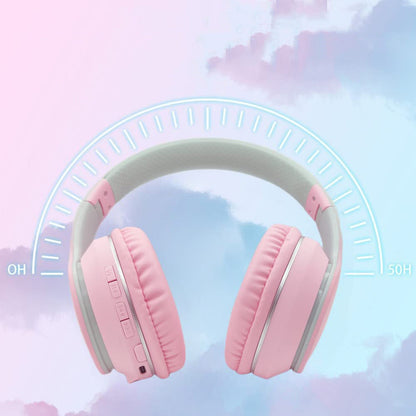 Foldable Kids Wireless Headphones Over Ear Bluetooth Headset with Mic Function Pink