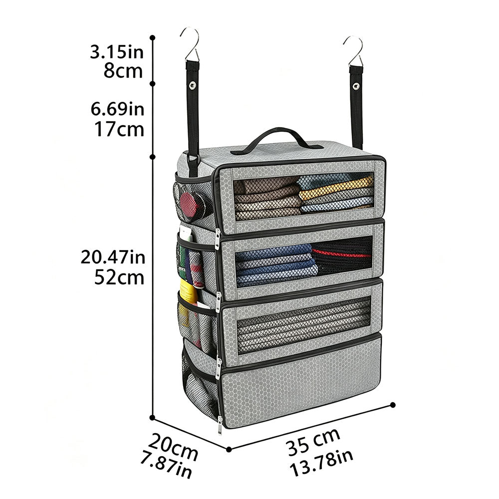 Large Hanging Travel Organizer with 4 Compartments - Grey