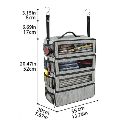 Large Hanging Travel Organizer with 4 Compartments - Grey