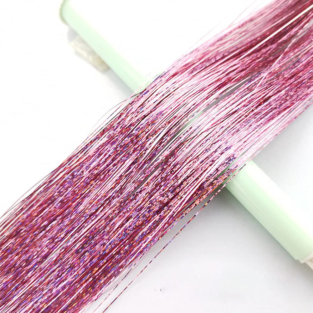 12-Piece Hair Tinsel Clip Kit Sparkly Fairy Hair Extensions for Glamorous Styling Pink