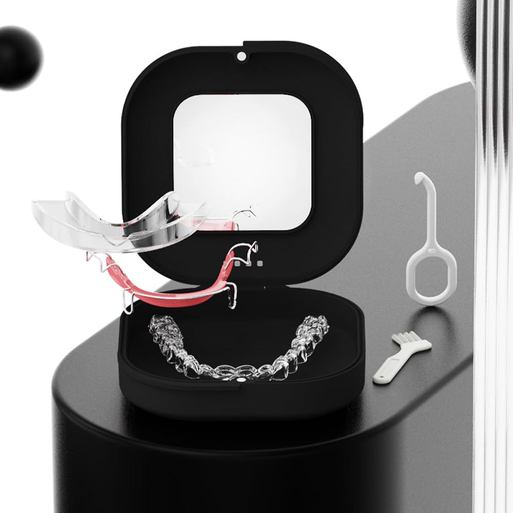 Retainer Case with Mirror and Retainer Removal Tool Mouth Guard Storage Box-Black