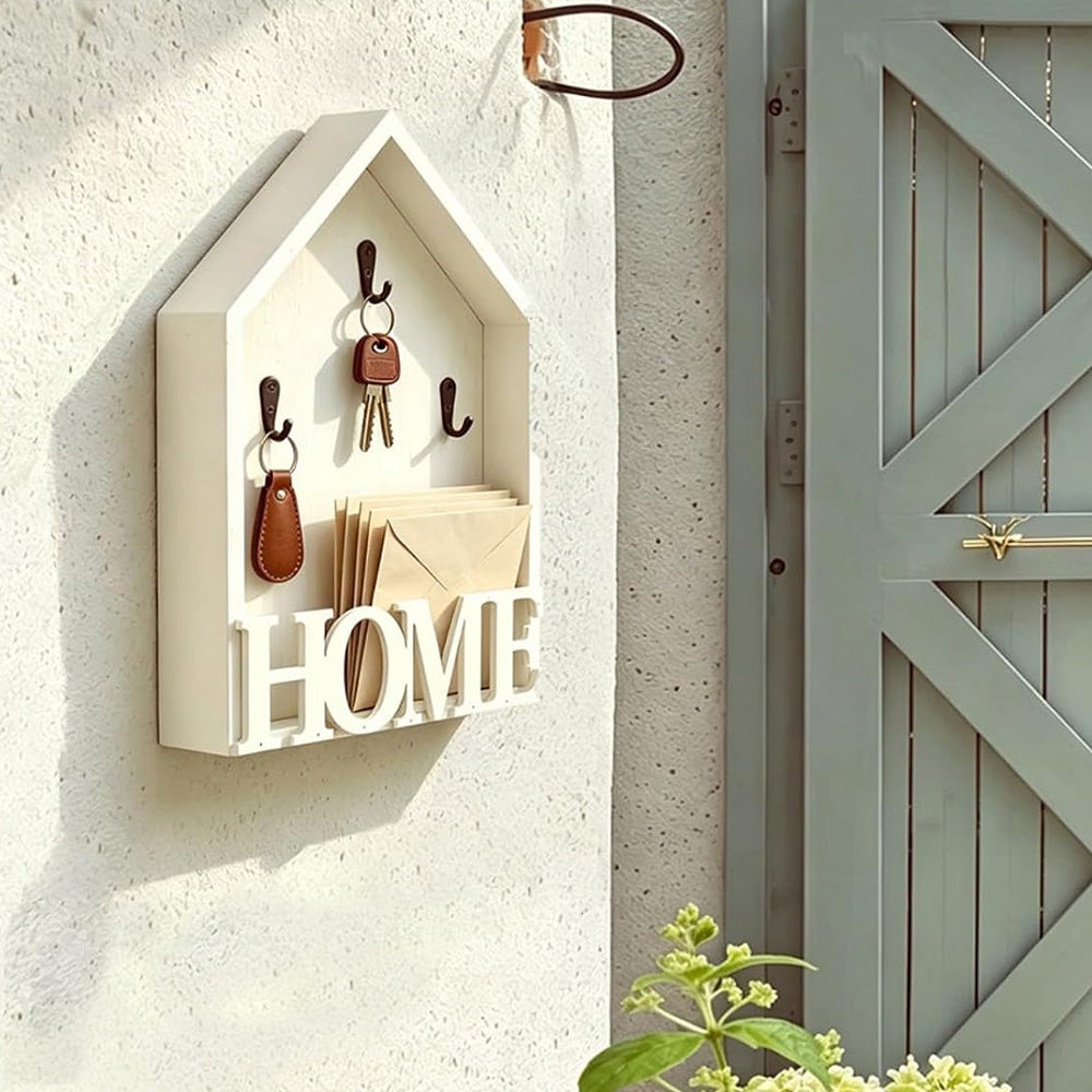 Vintage Key Holder Wall Mount with 3 Hooks Key Rack - White