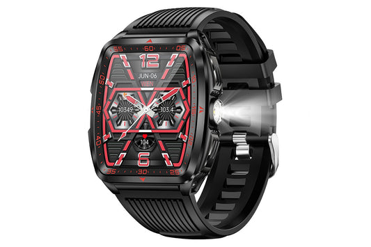 Military Smart Watch for Men Heart Rate Sleep Monitor IPX8 Waterproof for Android iOS -Black and Red