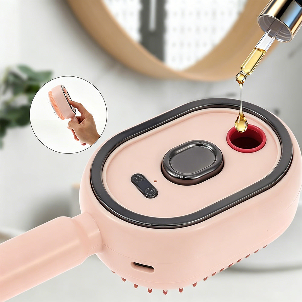 Electric Steam Hair Brush Mist Spray Cushion Comb for Smoothing Frizz-Pink