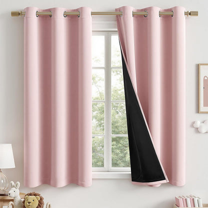 2 Pack 100 Percent Blackout Curtains with Black Liner-Pink