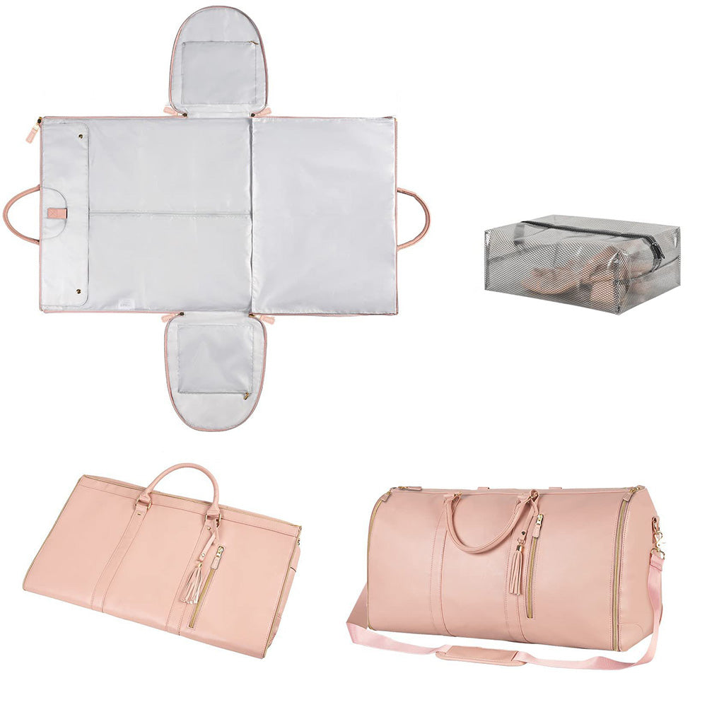 Water-Resistant Garment Duffle Bag Duffle Bag PU Leather Travel Bag -Pink