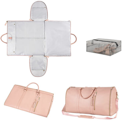 Water-Resistant Garment Duffle Bag Duffle Bag PU Leather Travel Bag -Pink