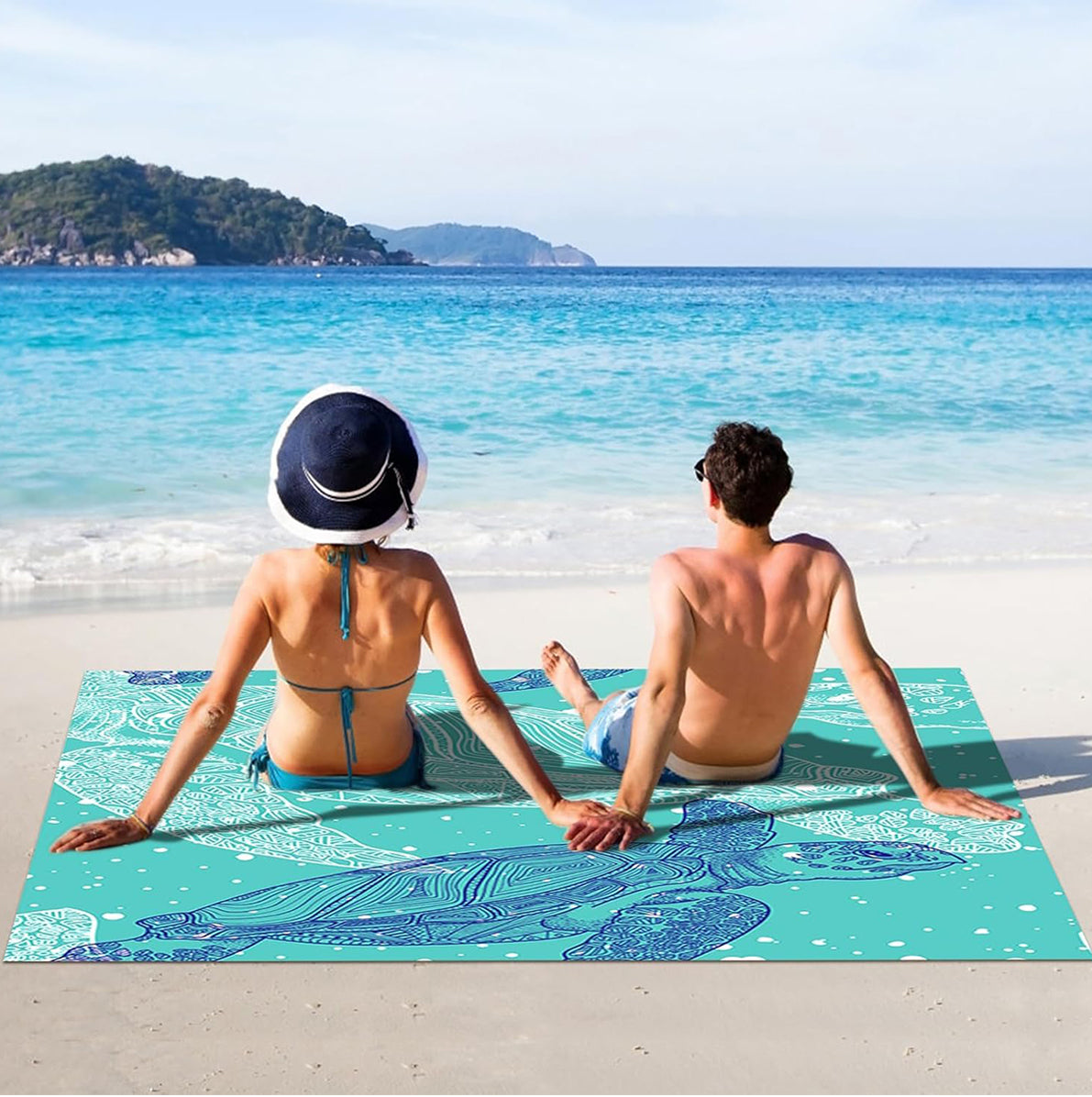 Waterproof Beach Mat Picnic Blanket with Stakes - Green