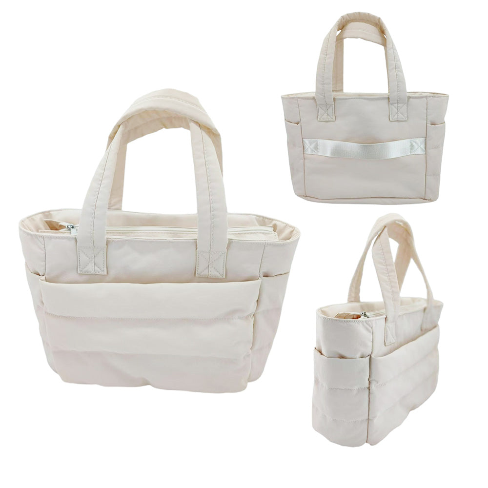 Puffer Tote Bag Quilted Puffy Handbag Lightweight Satchel Bag Beige