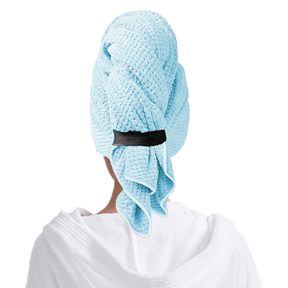 Microfiber Hair Drying Towel Hair Turbans with Elastic Strap Blue