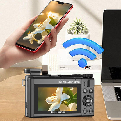 8K Digital Camera with Flip Screen and Remote Control-Black