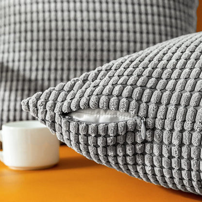 2Pcs Corduroy Throw Pillow Cover Sofa Lounge Cushion Cover Home Decor Grey
