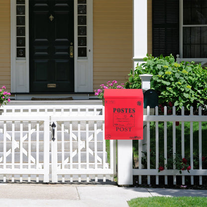 Locking Metal Mailbox Wall Mounted Key Lock Post Box Letter Box Red