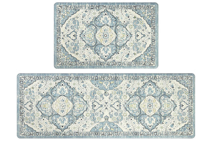 2Pcs Boho Anti-Fatigue Kitchen Mats Non-Slip Cushioned for Kitchen Sink Laundry-Cyan