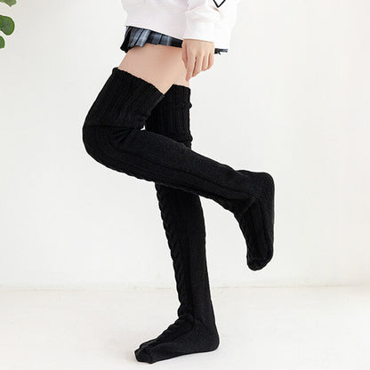 Women's Knitted Over Knee Socks Thick and Warm Long Stockings-Black