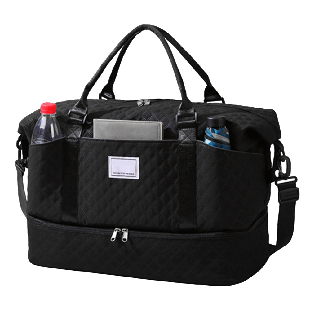 2Pcs Travel Duffle Bag Weekender Bags for Women with Shoe Compartment Hospital Bags-Black