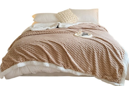 Fluffy Fleece Comforter Soft Warm Winter Jacquard Throw Blanket for Couch Bed -Khaki