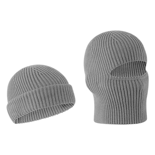 2-in-1 Balaclava Ski Mask Winter Warm Beanie Hat for Men Women Grey