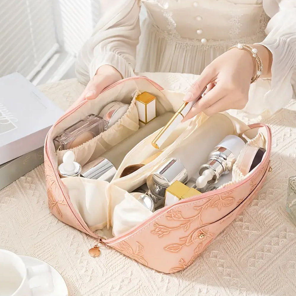 Travel Makeup Bags Wide Open Cosmetic Organizer Bag Toiletry Bag Pink