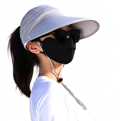 2 Pack Wide Brim Sun Shade Hat with Ponytail Hole Detachable Breathable Face Cover Neck Flap Grey Black