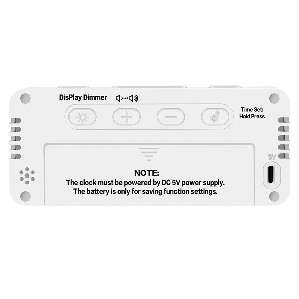 Small Digital Alarm Clock with 6 Dimmers and 5 Alarm Volumes for Bedrooms-White