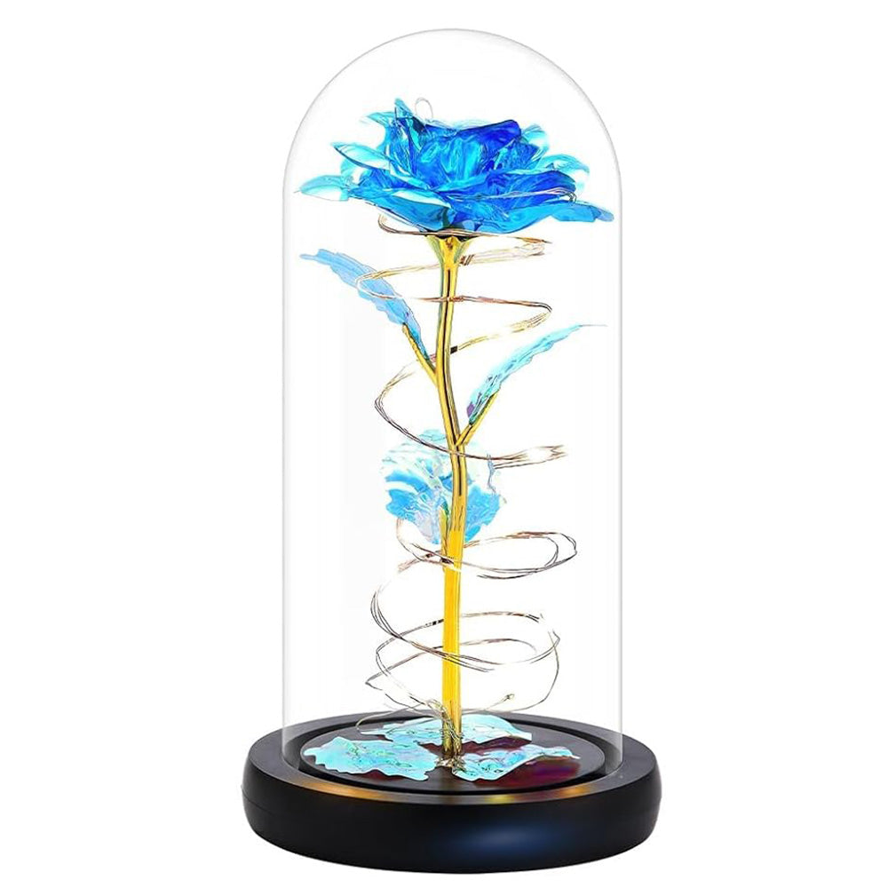 Eternal Rose Night Light in Glass Dome with LED for Bedroom Home Decor Blue