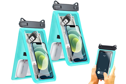 2Pcs Double Space Water-Resistant Phone Pouch With Lanyard IPX8 Cellphone Case Dry Bag-Turquoise