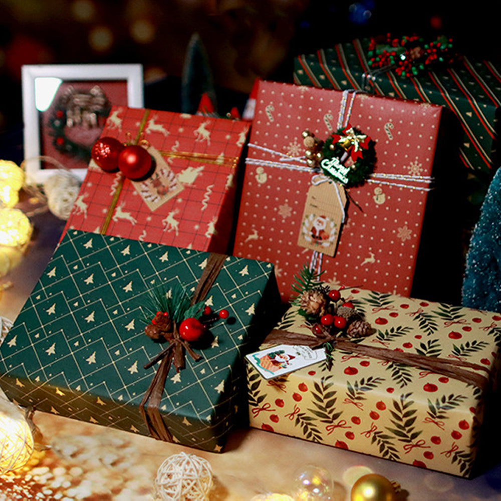 10 Sheet Christmas Gift Wrapping Paper Set Retro Christmas Wrapping Paper