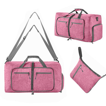 Large Foldable Travel Duffel Bag Carry-On Shoulder Bag with Shoe Compartment Pink