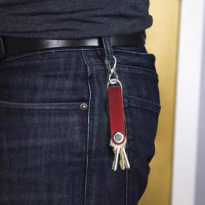 Leather Smart Key Holder Folding Key Organizer Clip Compact Keychain -Red