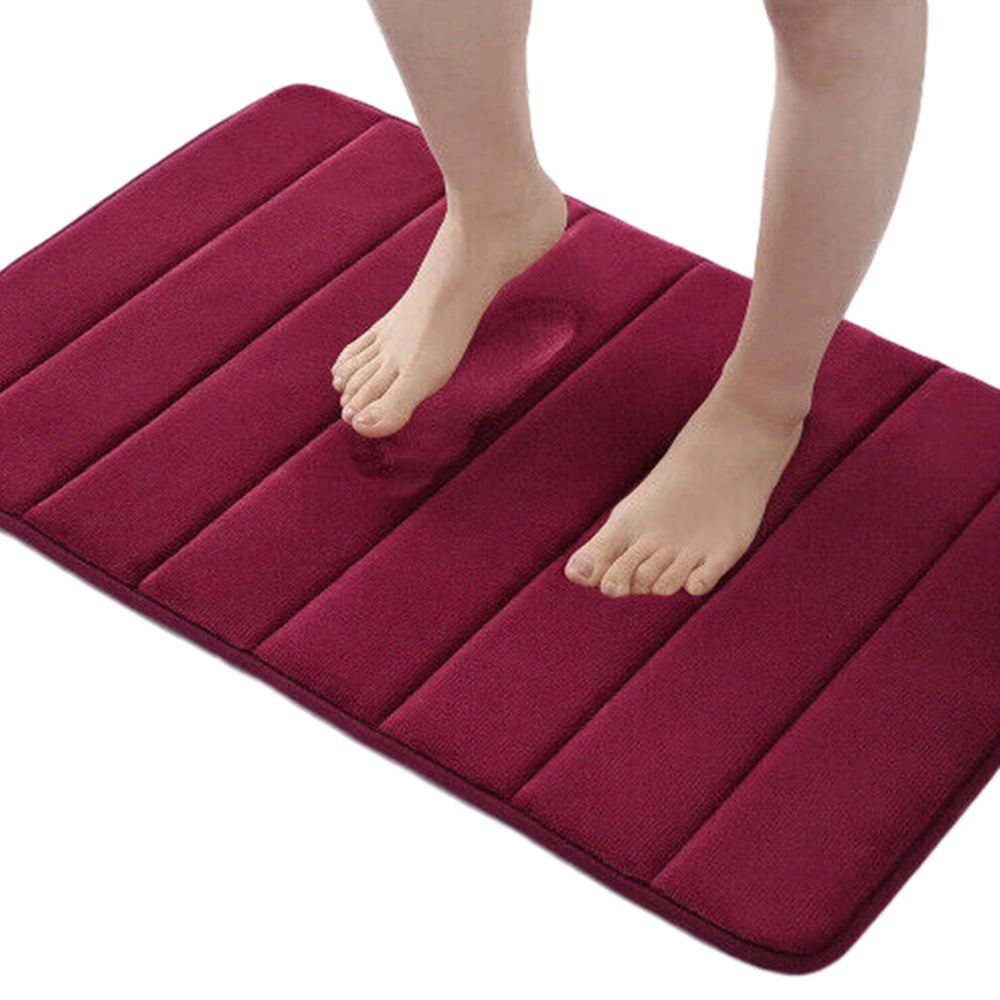 3 Pieces Set Water Absorption Bathroom Floor Mats Non-Slip Bath Mats Wine Red