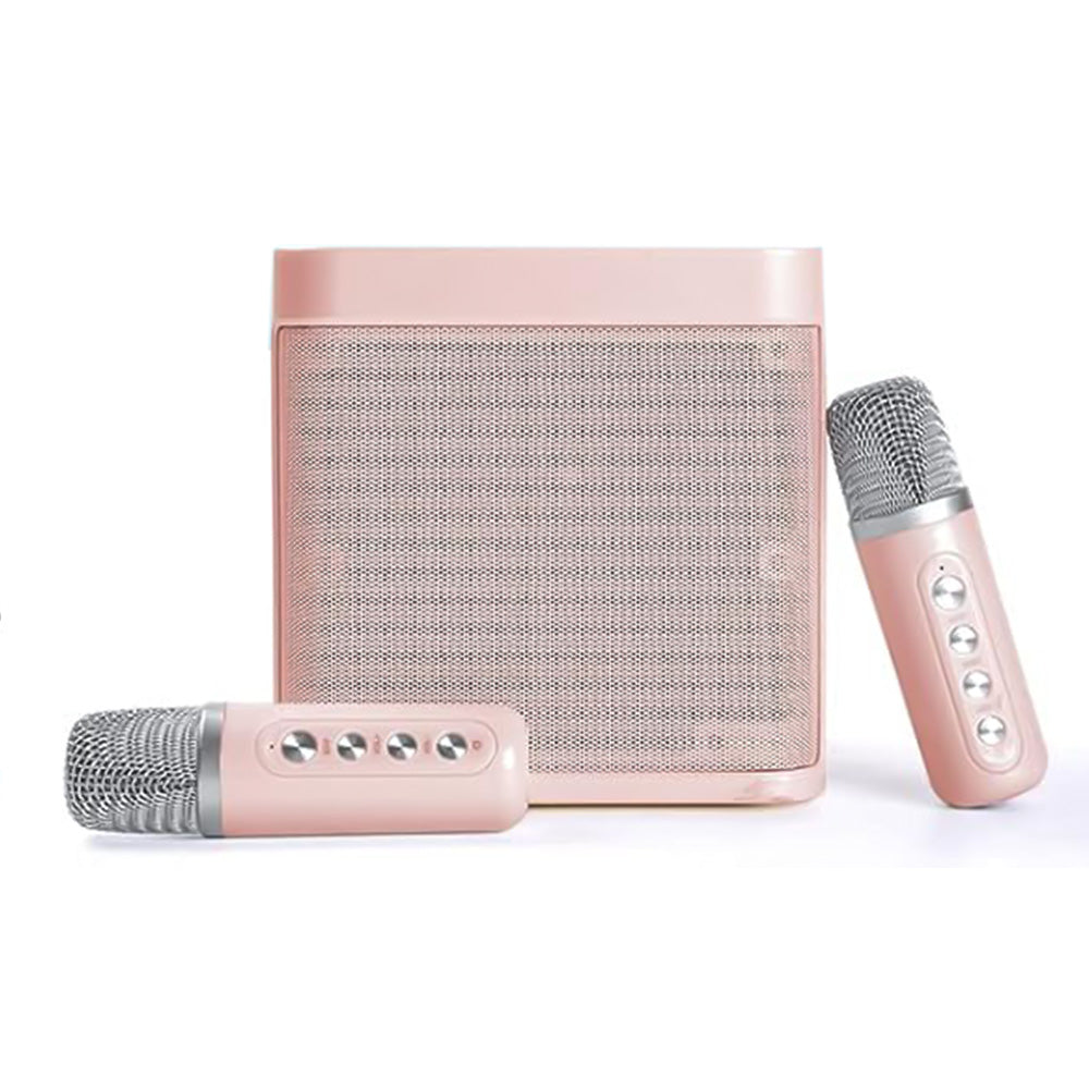 Portable Karaoke Machine with 2 Wireless Microphones Portable Bluetooth Speaker for Family Party Singing Pink