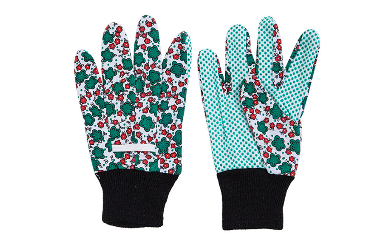 Polyester Floral Gardening Gloves Soft Breathable Yard Work Glove-Deep Green