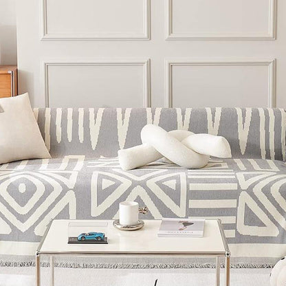 Boho Couch Cover Geometric Sofa Blanket Furniture Protector Grey