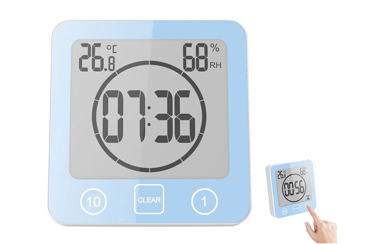 Water-Resistant Digital Bathroom Shower Clock Timer - Blue