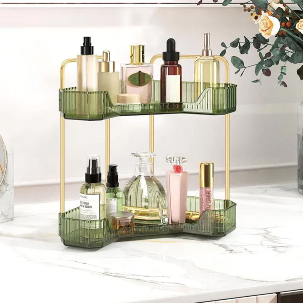 2-Tier Bathroom Corner Counter Organizer Countertop Vanity Rack Kitchen Spice Holder Green