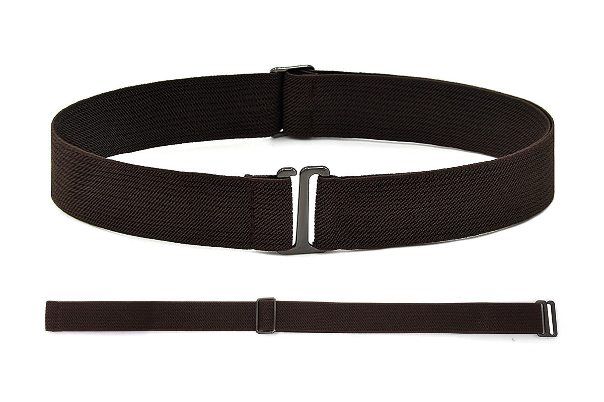 2Pcs Adjustable Stretch Belt Invisible Elastic Waistband for Pants Jeans-Coffee