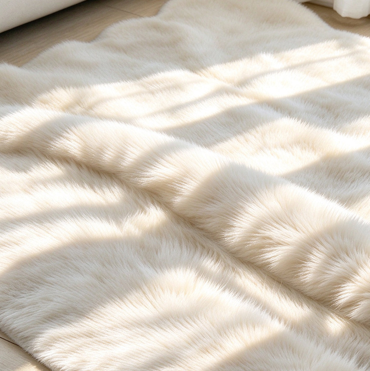 Soft Faux Rabbit Fur Rug for Bedroom Living Room and Bedside - Beige