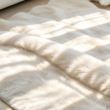 Soft Faux Rabbit Fur Rug for Bedroom Living Room and Bedside - Beige
