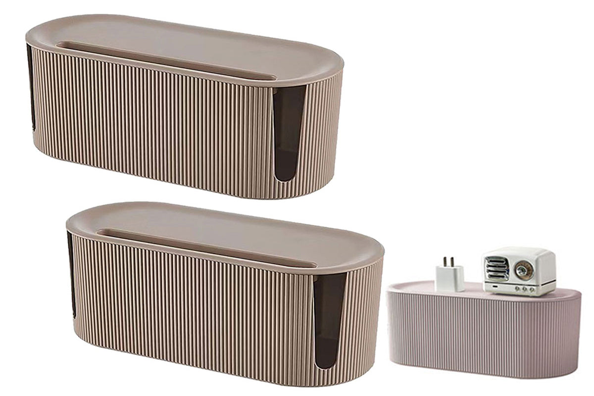 2Pcs Cable Storage Box Wire Management Case Power Plug Socket Organizer Box-Coffee