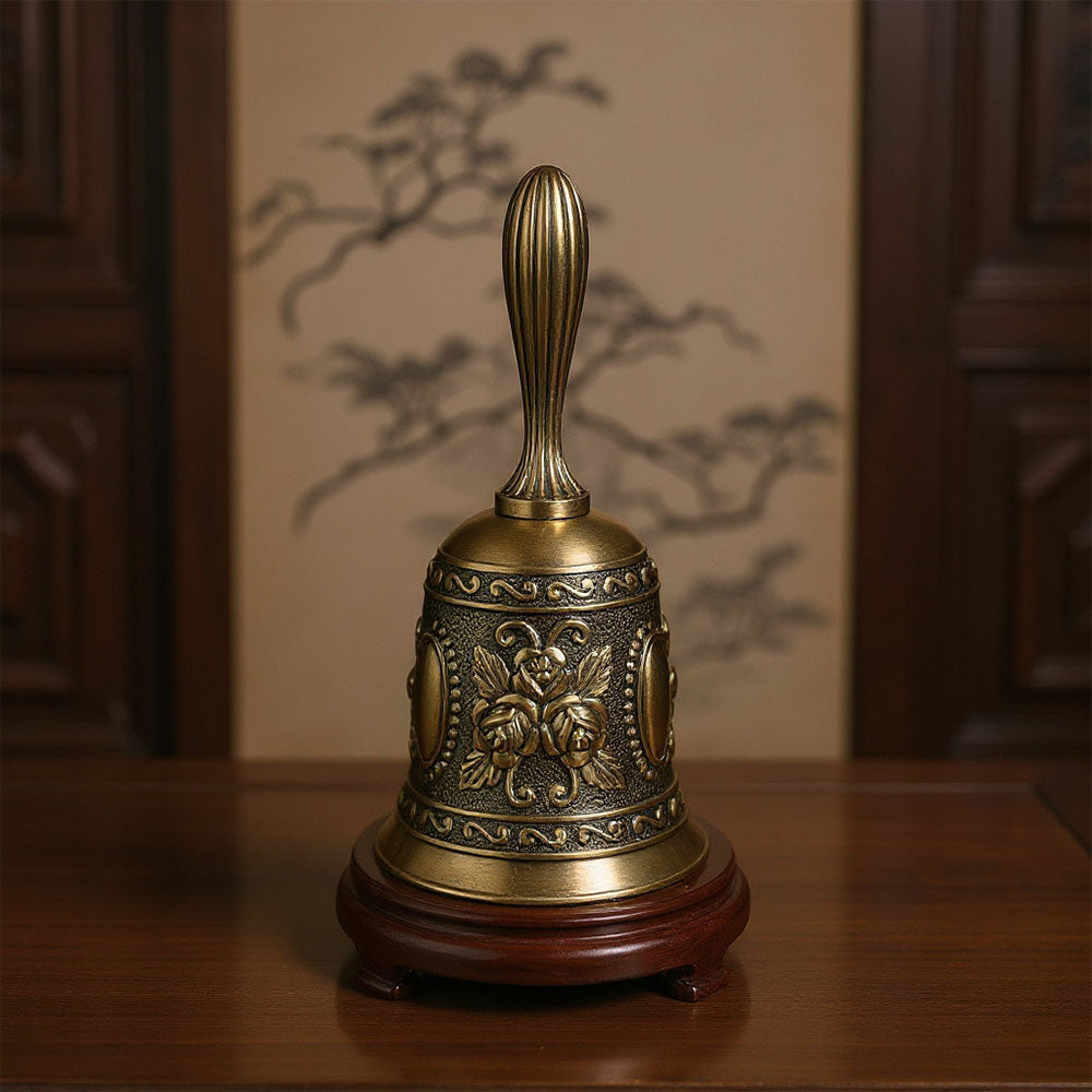 Vintage Hand Bell Retro Metal Dinner Bell with Rose Patter - Bronze