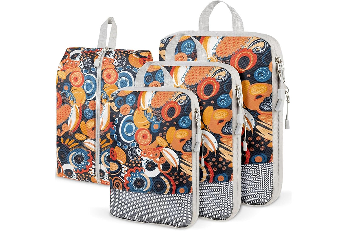 4 Pcs Travel Packing Cubes Set Space-Saving Expandable Compression Packing Cubes -Blueberry