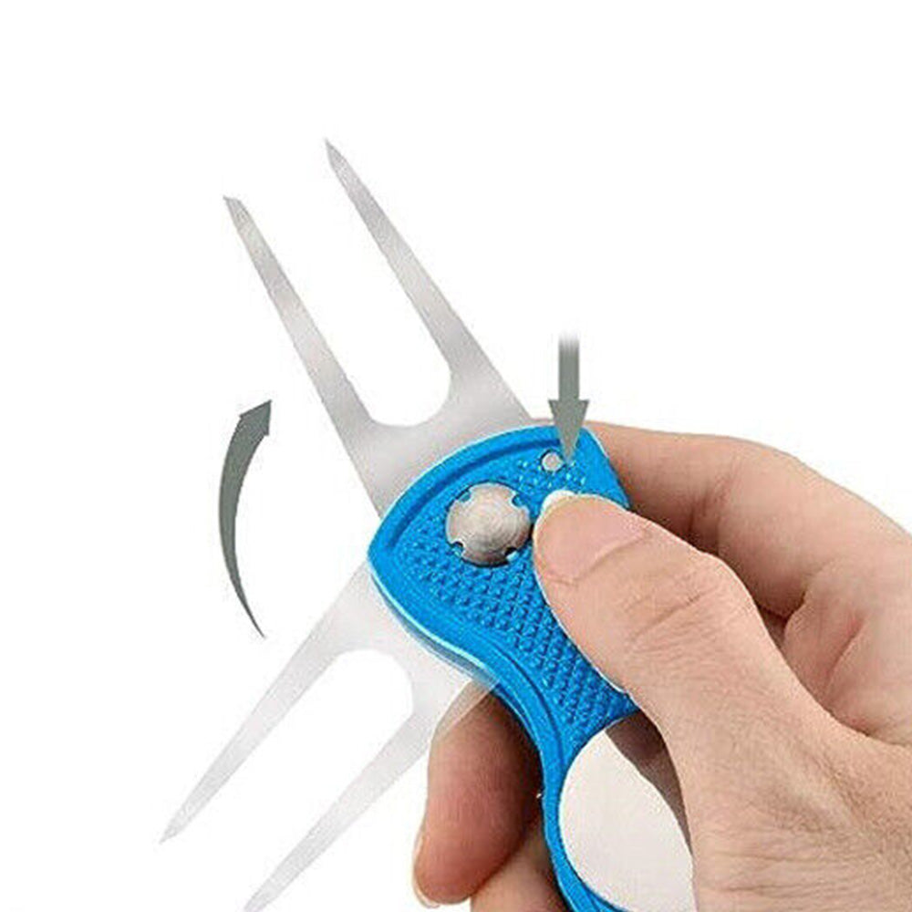 2PCS Magnetized Golf Divot Repair Tool with Pop-up Fork and Ball Marker Blue