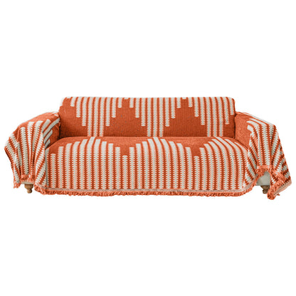 Reversible Sofa Couch Cover Boho Chenille Blanket Orange