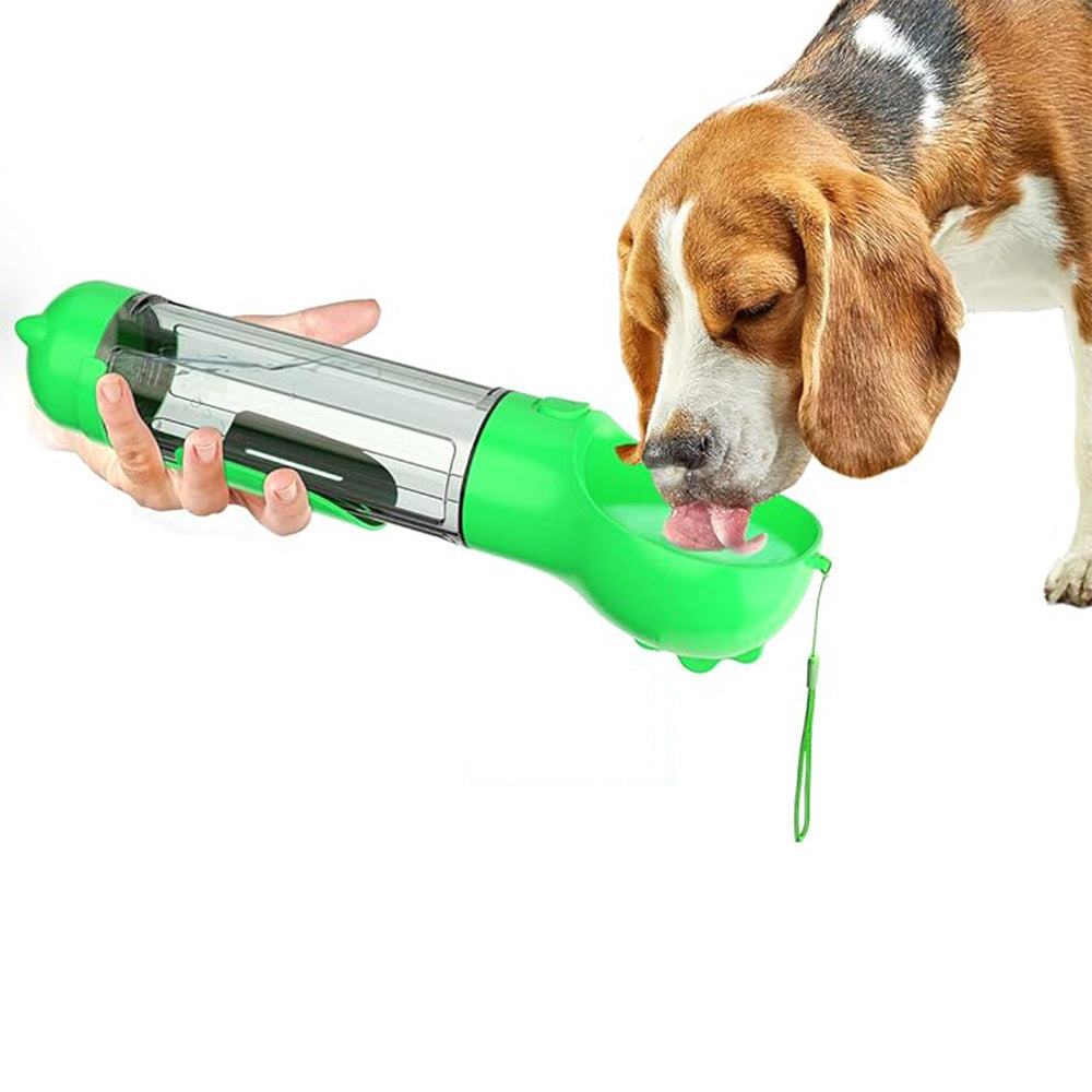 4 in 1 Pet Feeder Dog Cat Puppy Water Bottle Cup with Poop Bag Holder for Yorkie-Green