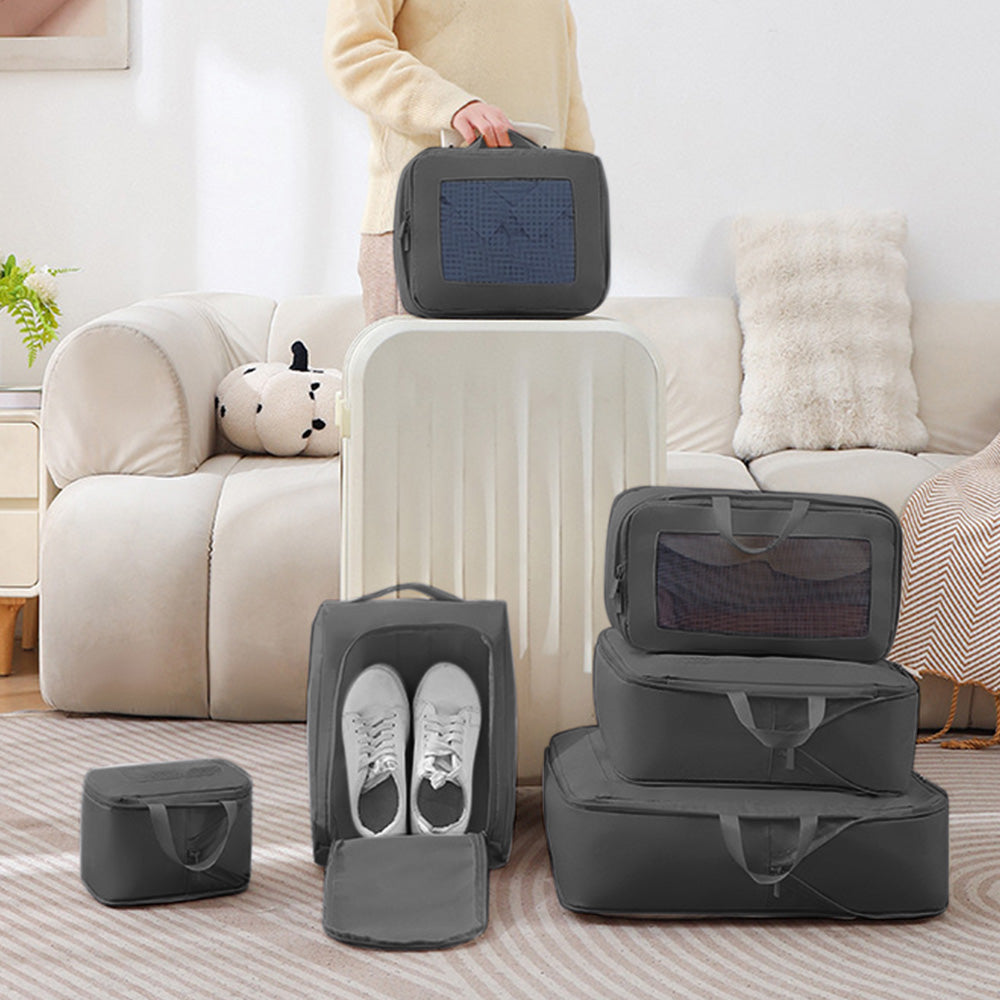 7Pcs Compression Packing Cubes Set ¨C Travel Luggage Organizer Bags for Suitcases Black