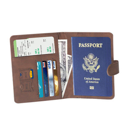Passport Holder RFID Blocking Leather Cover Wallet With Magnetic Closure For Travel Essentials-Coffee