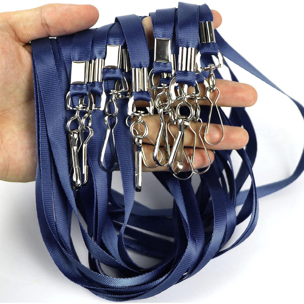 50 Flat ID Badge Lanyards with 360 Degree Swivel Hooks - Dark Blue