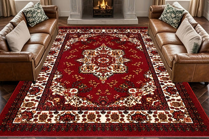 Vintage Boho Rug Non-Slip Floor Carpet - Red