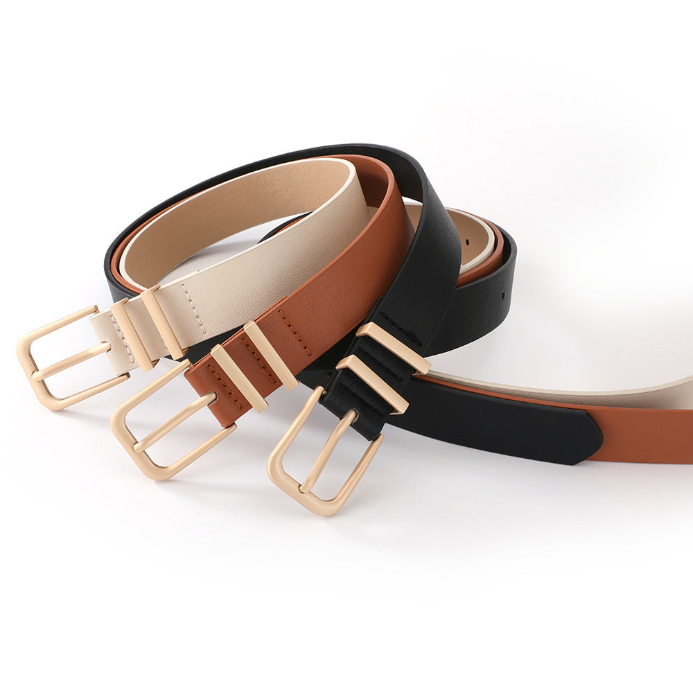 Women PU Leather Waist Belt Gold Pin Buckle Casual Belt for Jeans Dress